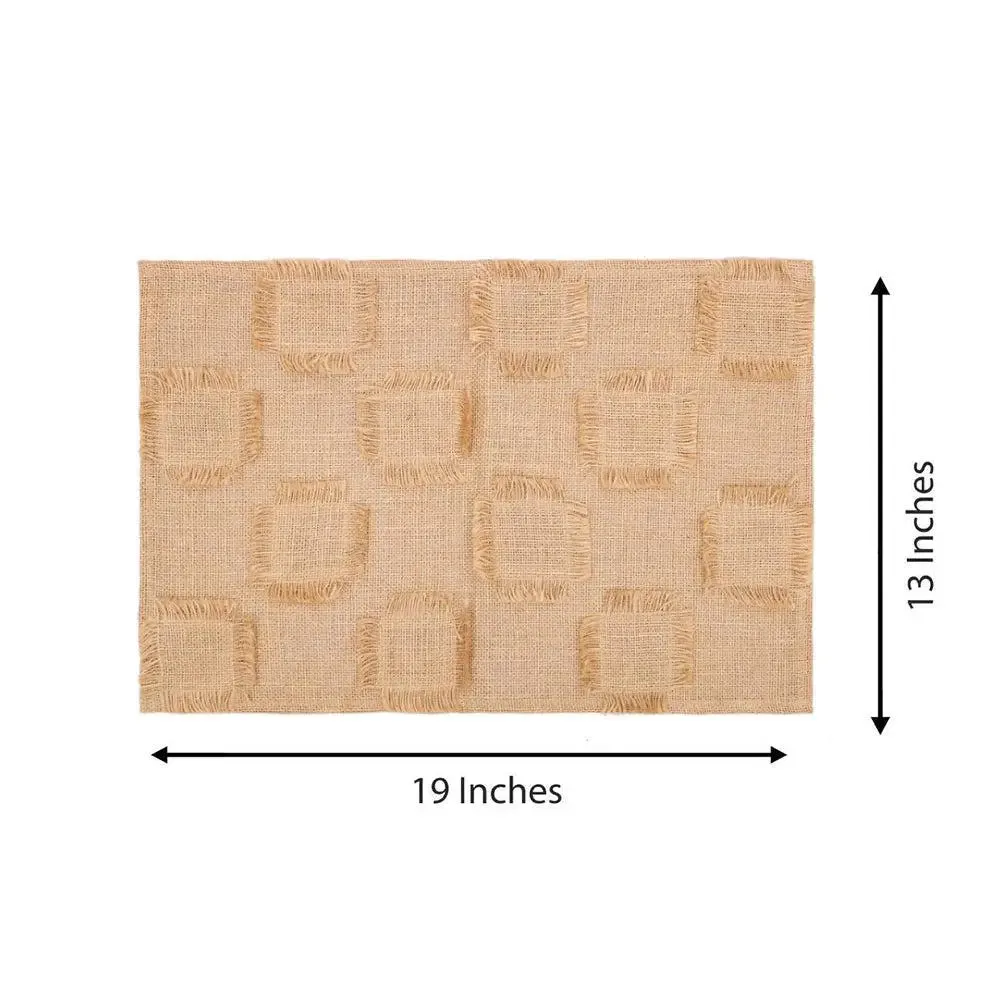 Beige Checkered Jute Placement Set Of 4