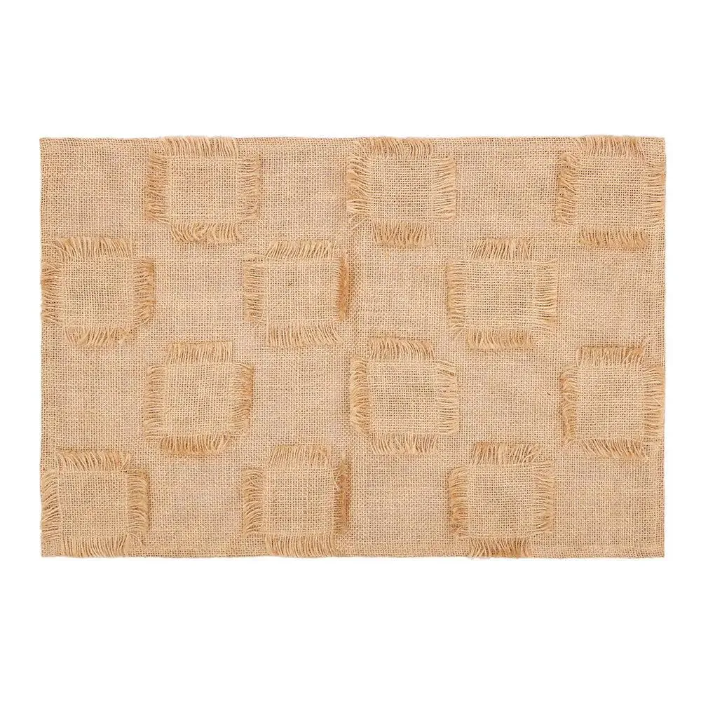 Beige Checkered Jute Placement Set Of 4