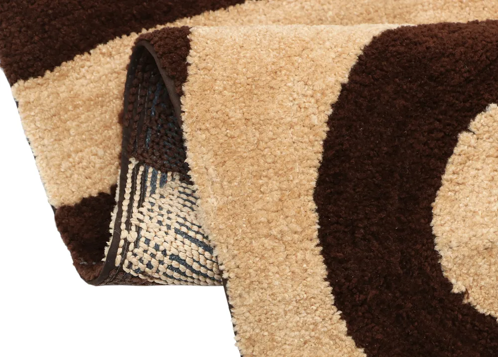 Beige & Coffee Spiral Designer Polyester Bedside Runner