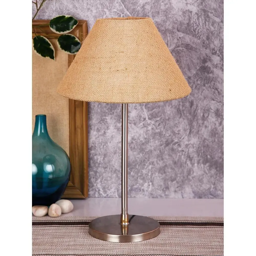 Beige Conical Jute Shade Table Lamp with Steel Base