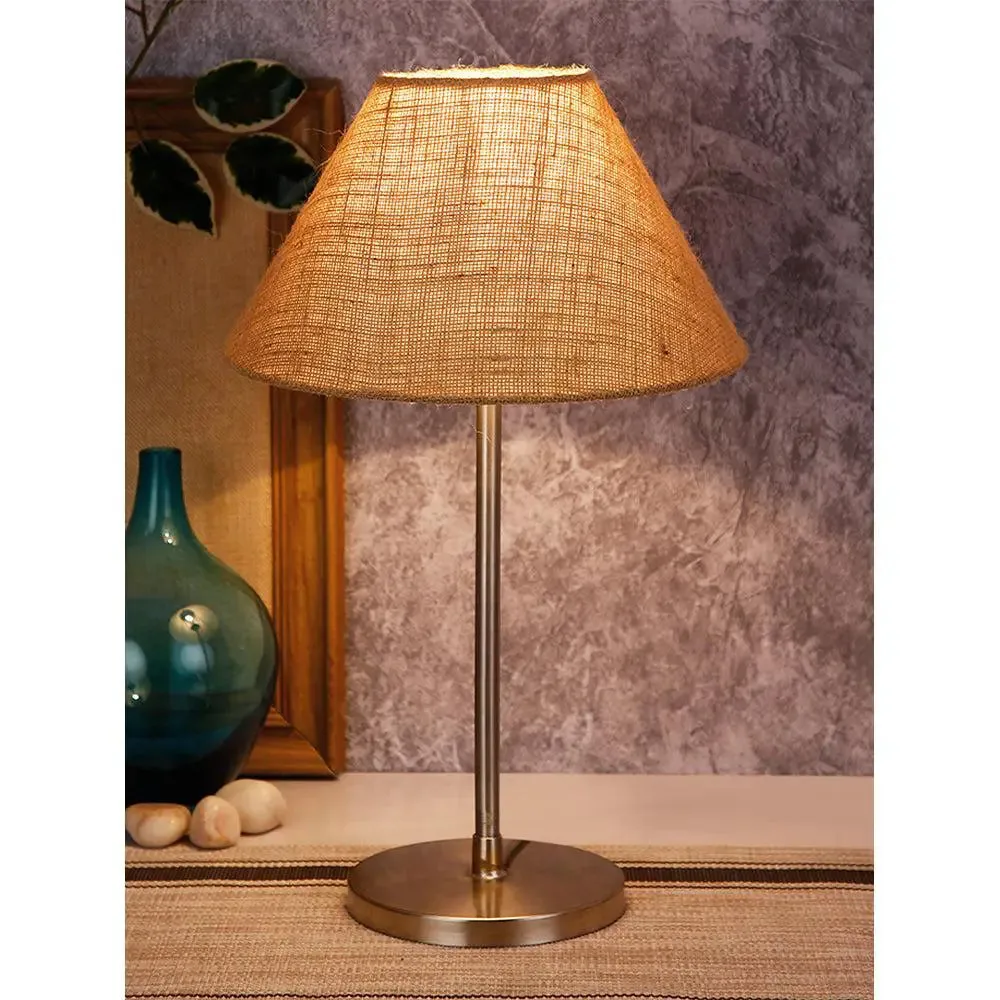 Beige Conical Jute Shade Table Lamp with Steel Base