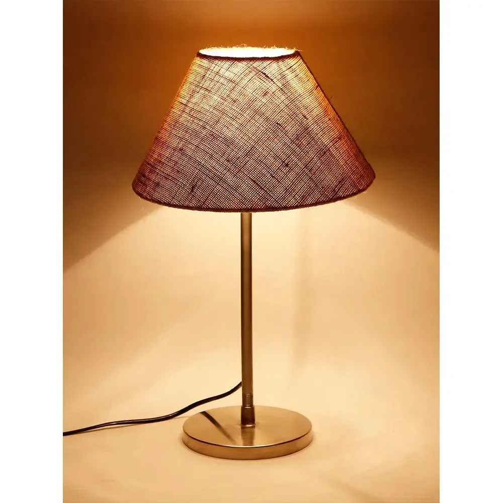 Beige Conical Jute Shade Table Lamp with Steel Base