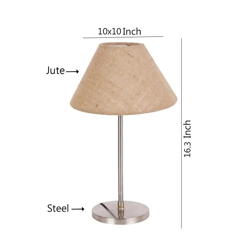 Beige Conical Jute Shade Table Lamp with Steel Base