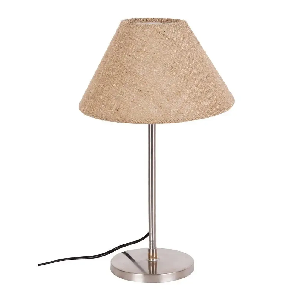Beige Conical Jute Shade Table Lamp with Steel Base