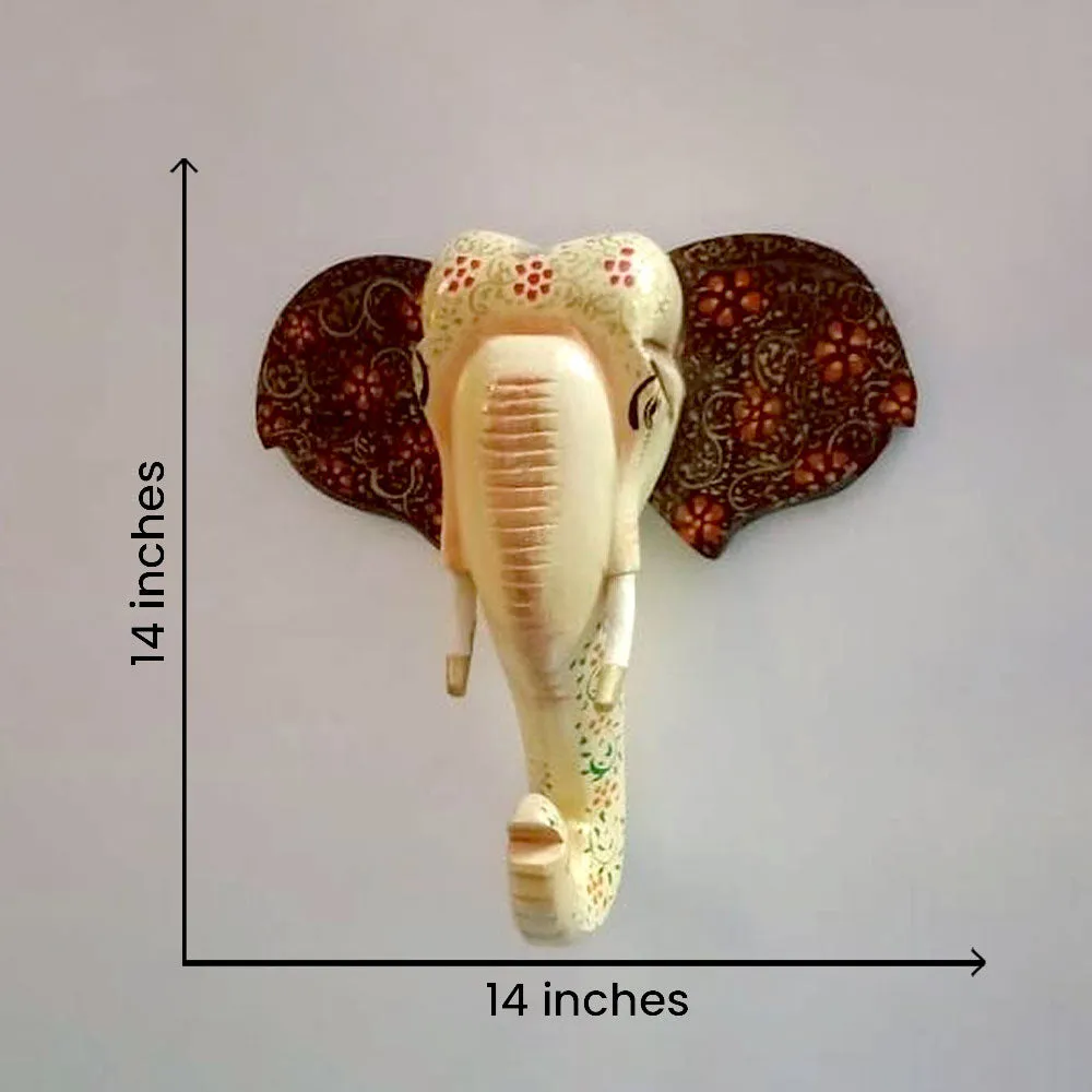 Beige Decorative Elephant Head Wooden Wall Decor