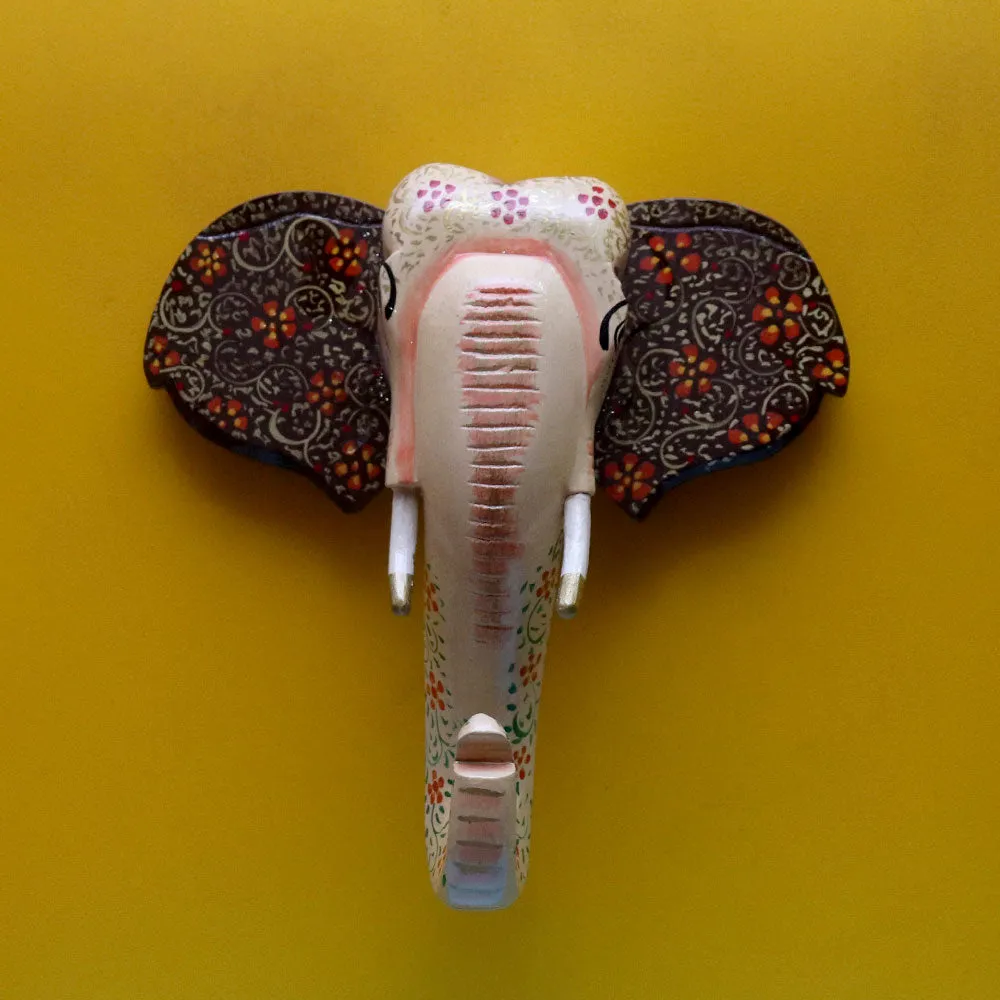 Beige Decorative Elephant Head Wooden Wall Decor