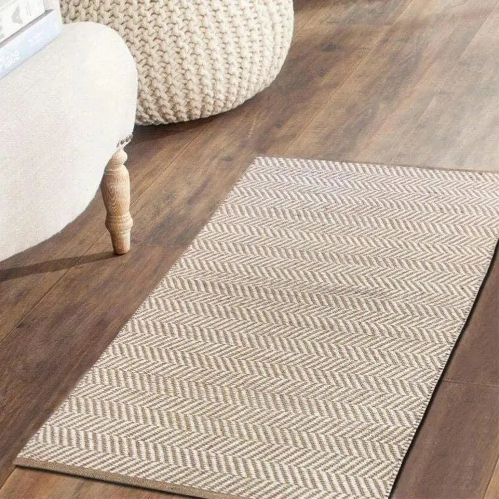 Beige Intricate Handwoven Jute & Cotton Area Rug (70 x 140) cm
