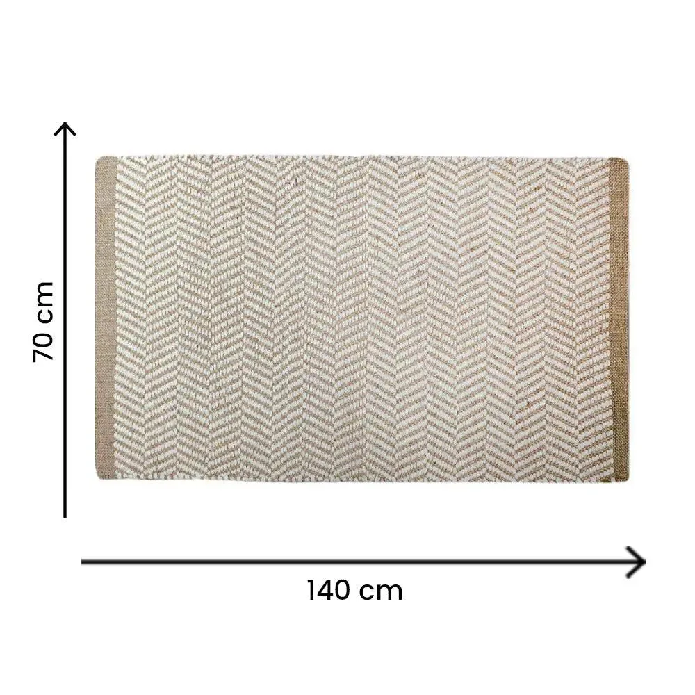Beige Intricate Handwoven Jute & Cotton Area Rug (70 x 140) cm
