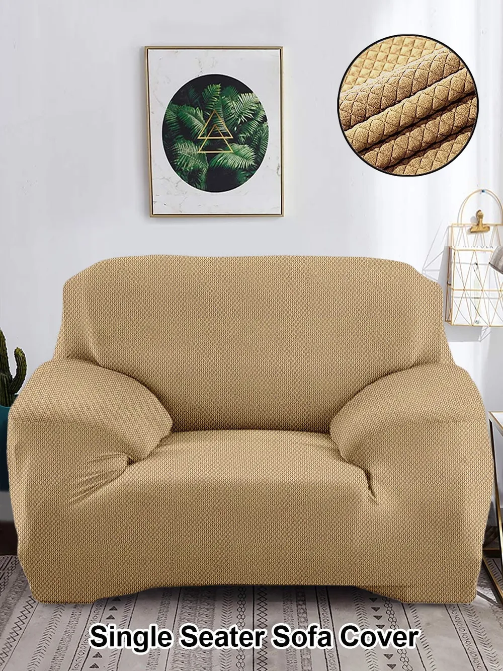 Beige Jacquard Sofa Cover Pack of 1 One Seater Sofa Slipcover