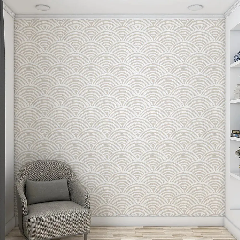 Beige Japanese Wave Sacllop Pattern Self Adhesive Wall Paper