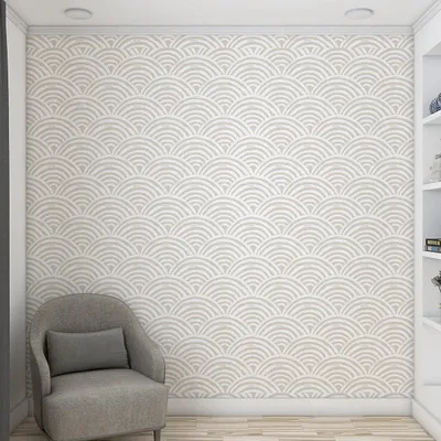 Beige Japanese Wave Sacllop Pattern Self Adhesive Wall Paper