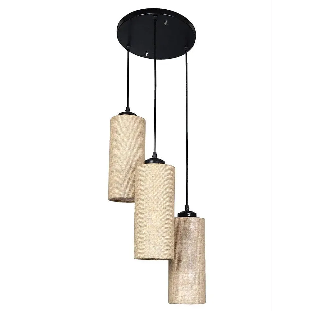 Beige Jute Cylindrical Cluster Hanging Lamp