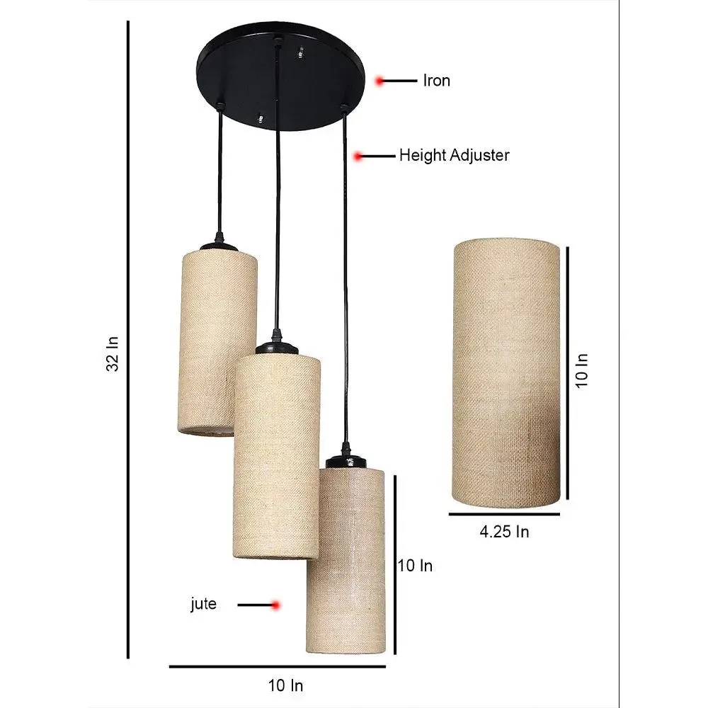 Beige Jute Cylindrical Cluster Hanging Lamp