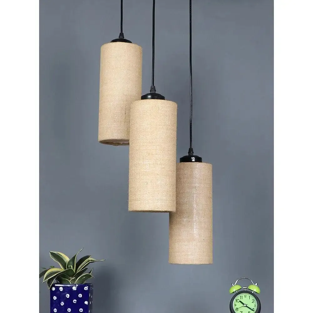 Beige Jute Cylindrical Cluster Hanging Lamp