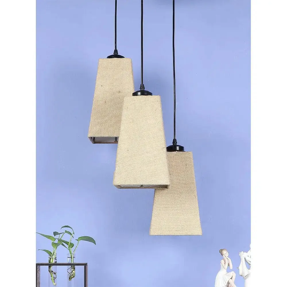 Beige Jute Pyramid Cluster Hanging Lamp