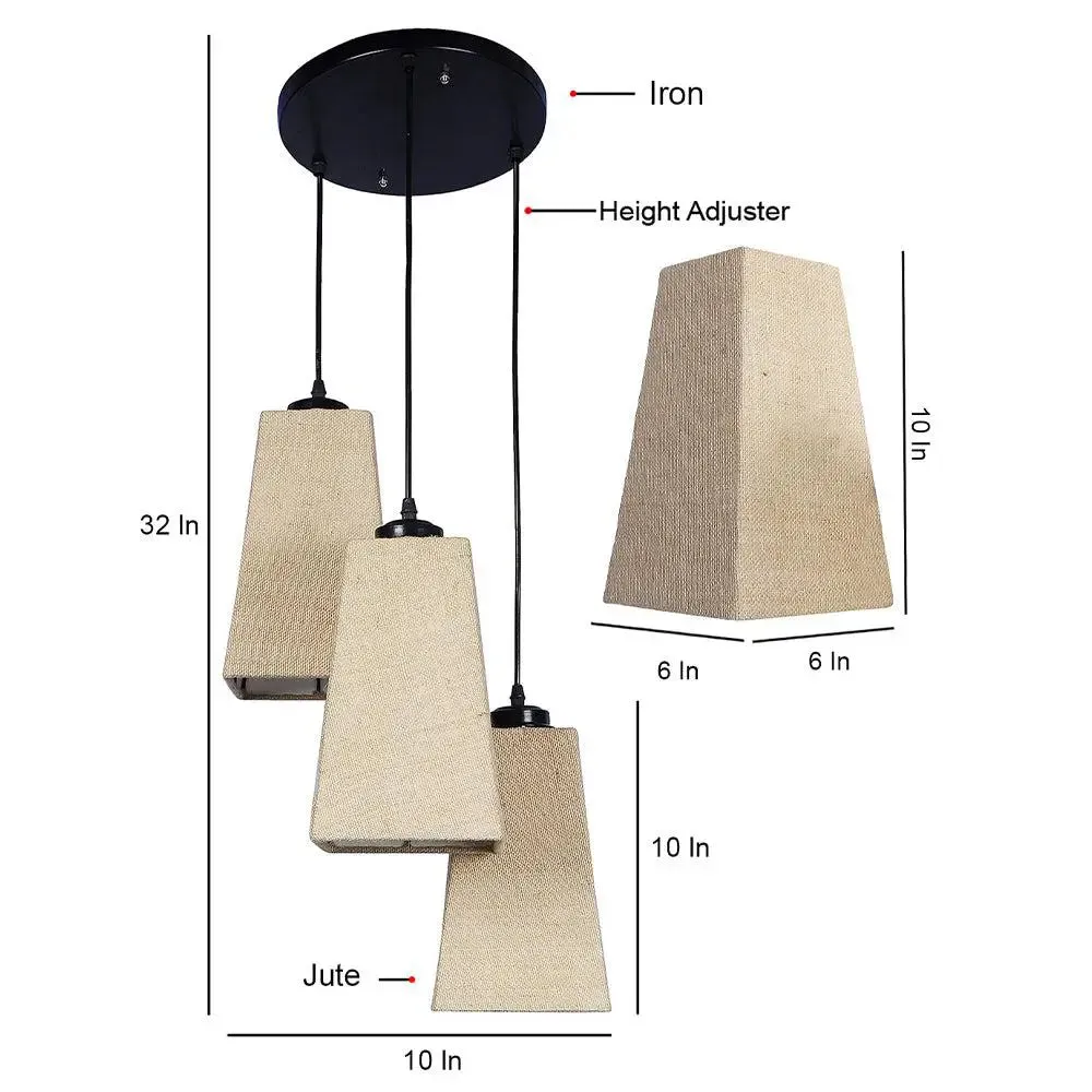 Beige Jute Pyramid Cluster Hanging Lamp