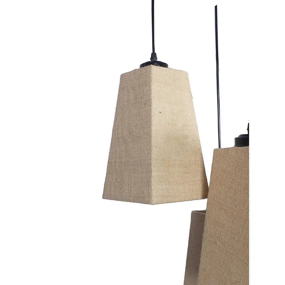 Beige Jute Pyramid Cluster Hanging Lamp