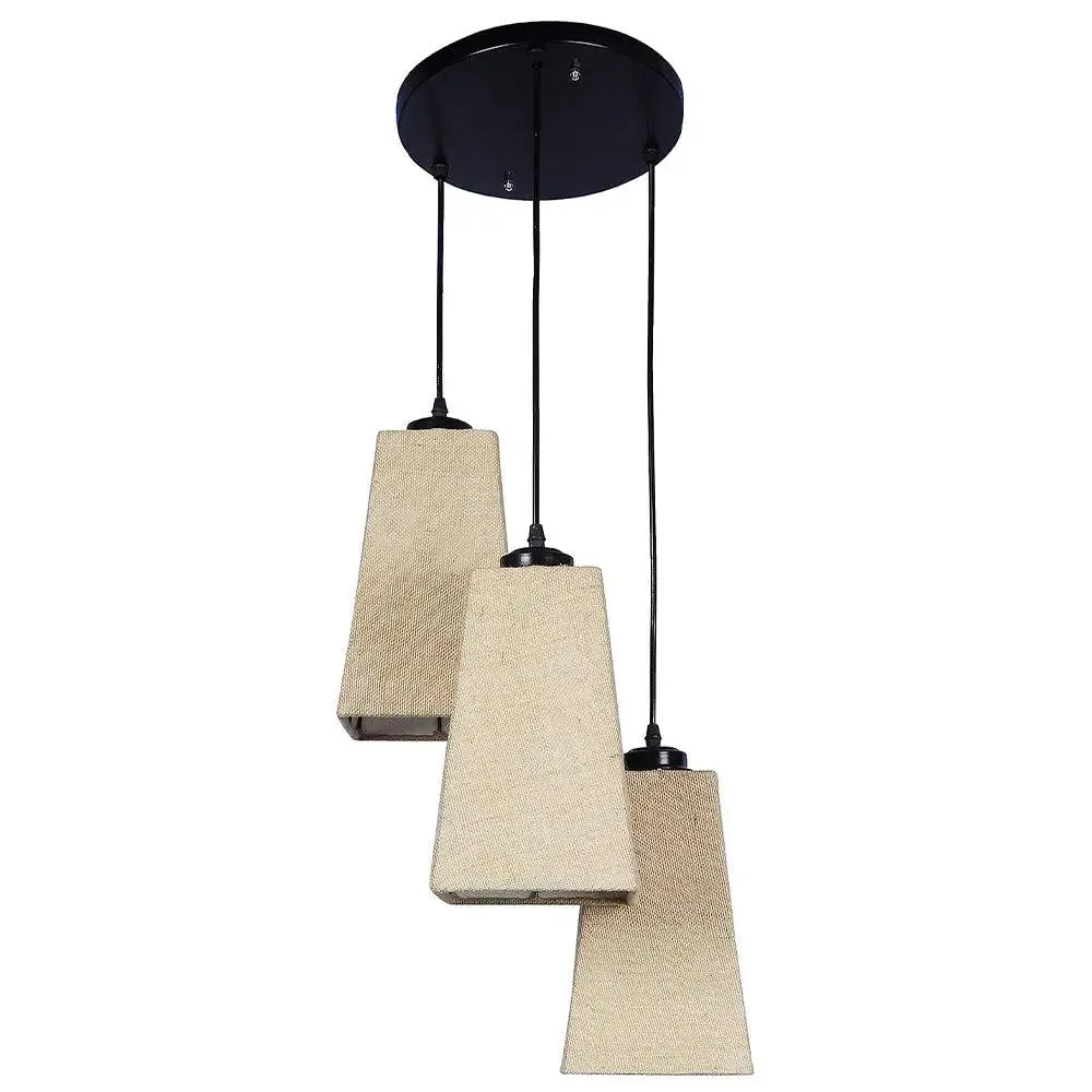 Beige Jute Pyramid Cluster Hanging Lamp