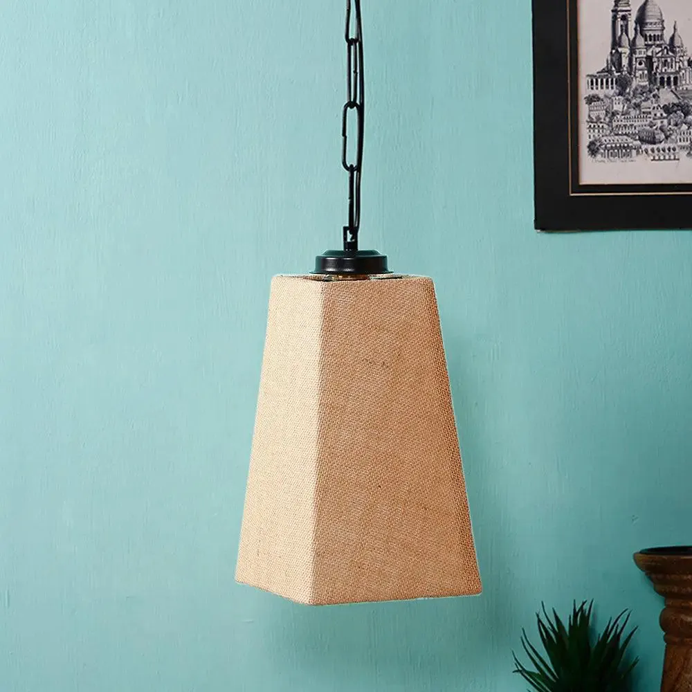 Beige Jute Pyramid Hanging Lamp
