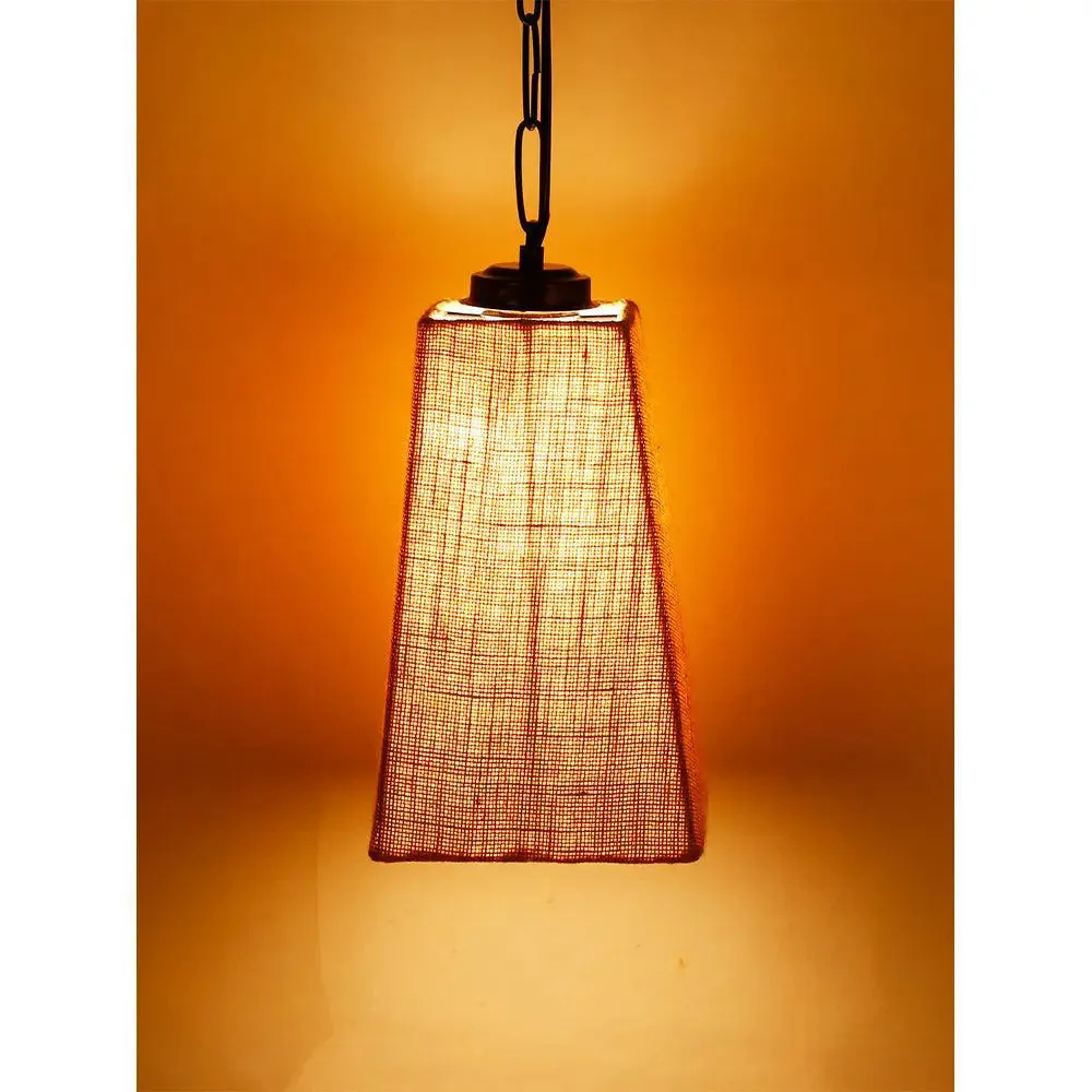Beige Jute Pyramid Hanging Lamp