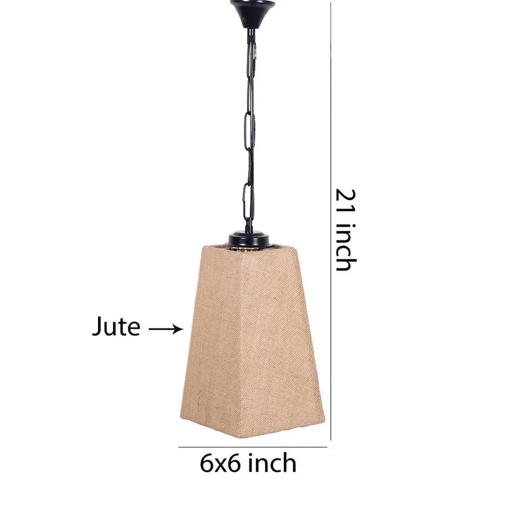 Beige Jute Pyramid Hanging Lamp