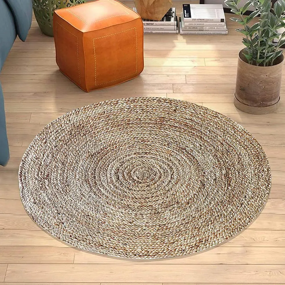 Beige Jute Round Area Rug 3 ft