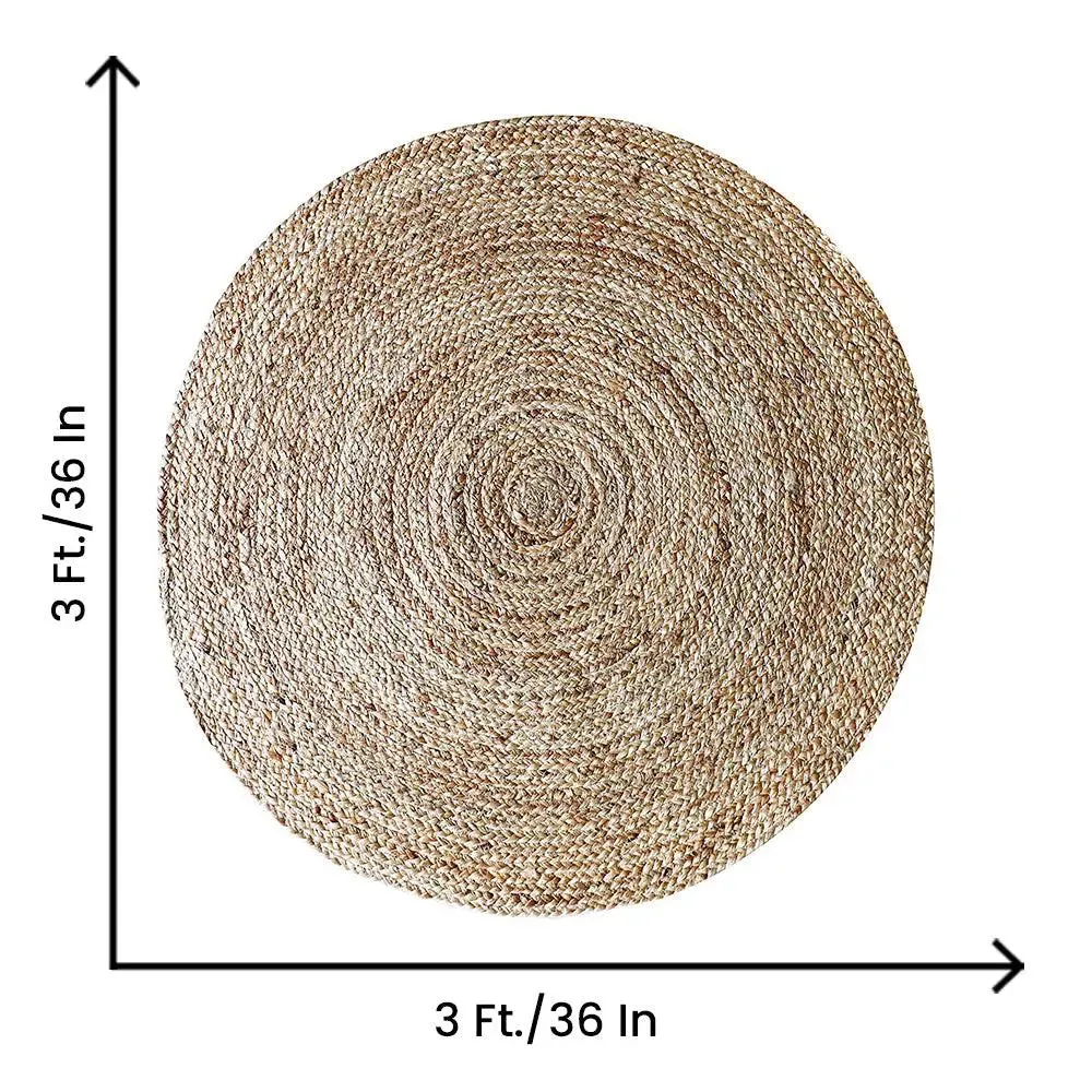 Beige Jute Round Area Rug 3 ft