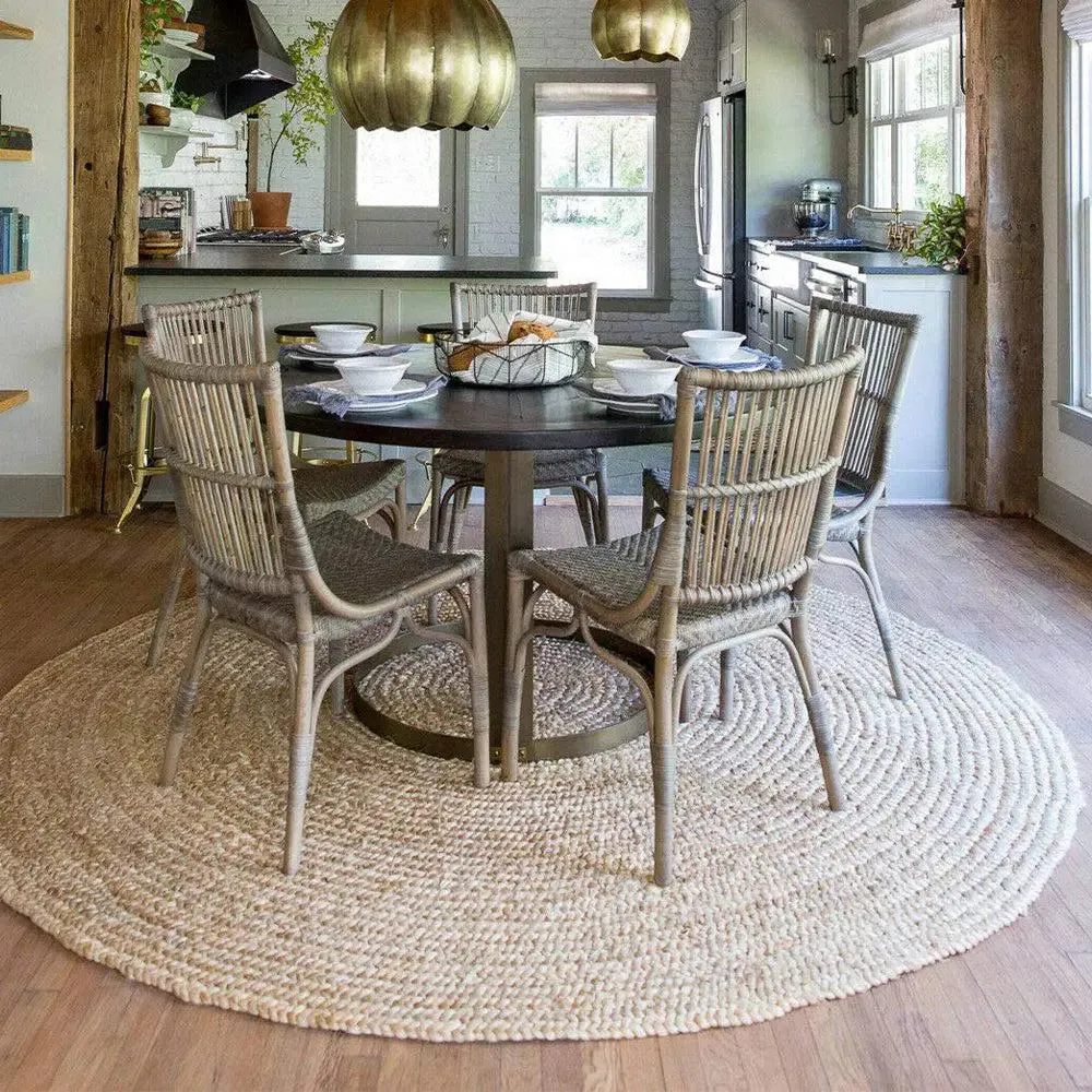 Beige Jute Round Area Rug 8 ft