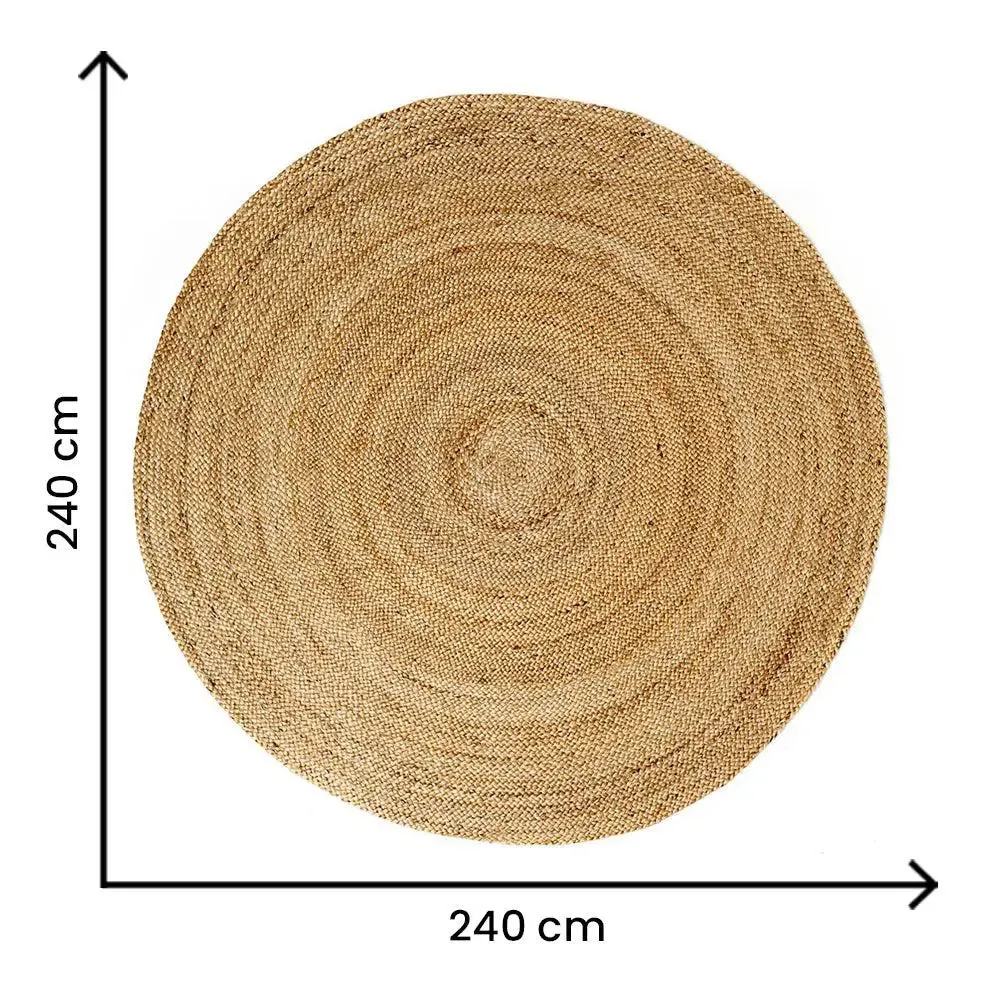 Beige Jute Round Area Rug 8 ft