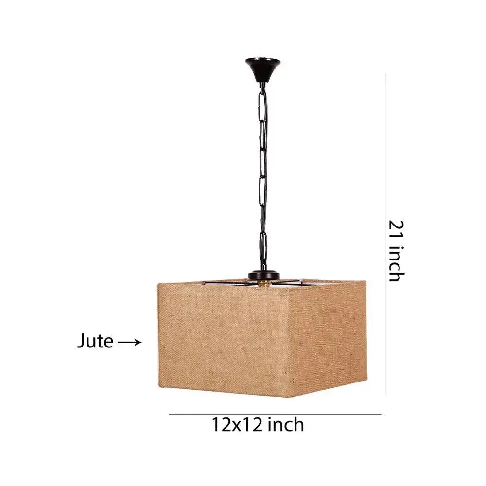Beige Jute Square Hanging Lamp