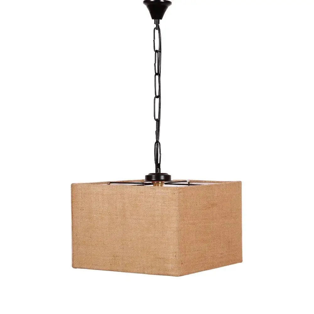 Beige Jute Square Hanging Lamp