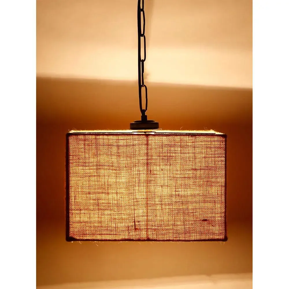 Beige Jute Square Hanging Lamp