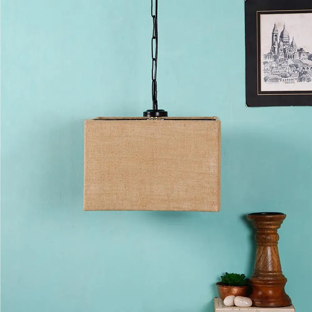 Beige Jute Square Hanging Lamp