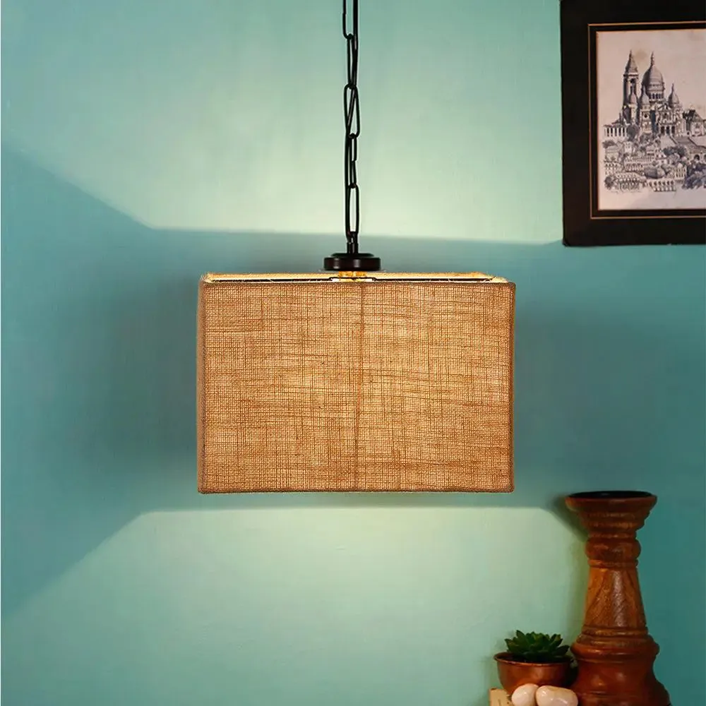 Beige Jute Square Hanging Lamp