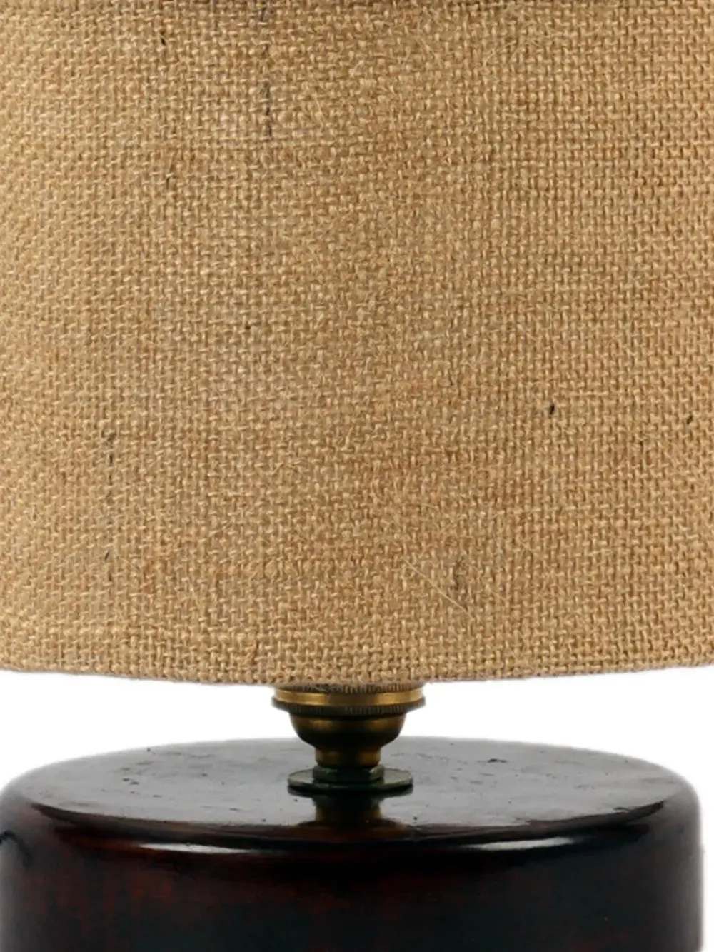 Beige Jute Table Lamp with Brown Wood Base