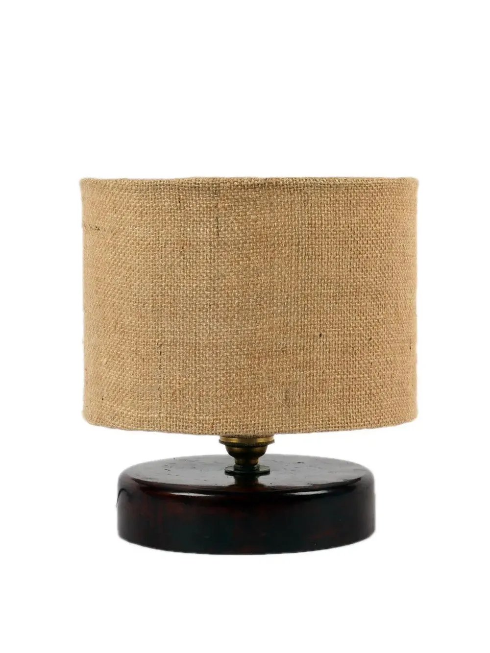 Beige Jute Table Lamp with Brown Wood Base