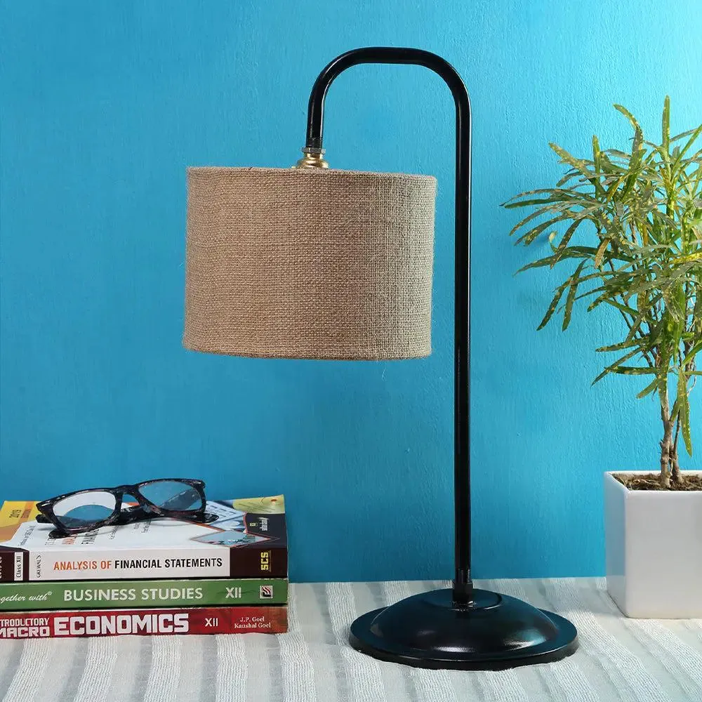 Beige Jute Table Lamp with Sleek Black Base Single Piece