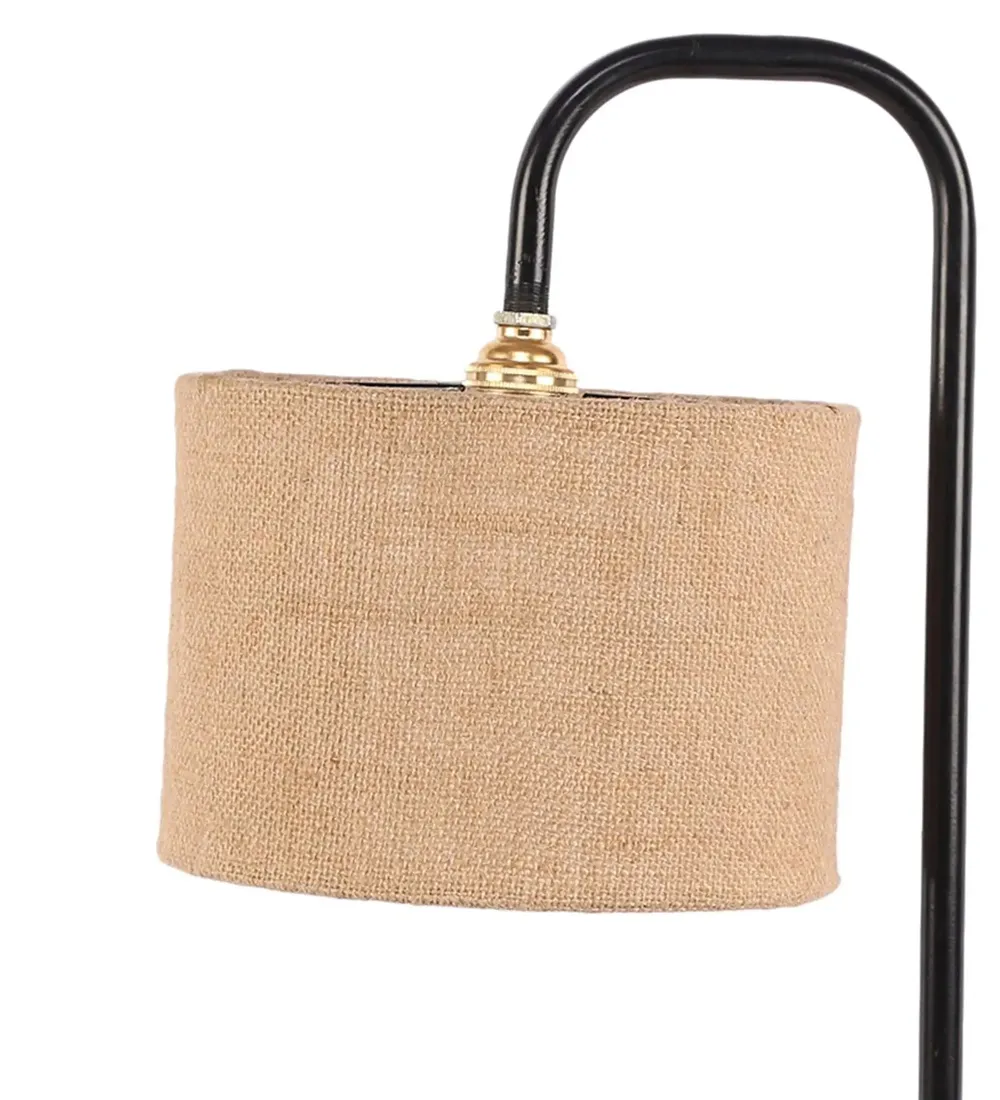 Beige Jute Table Lamp with Sleek Black Base Single Piece
