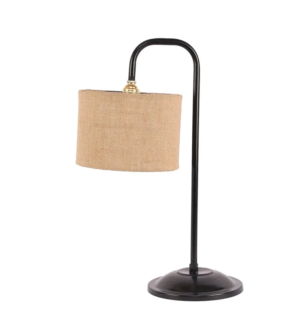Beige Jute Table Lamp with Sleek Black Base Single Piece