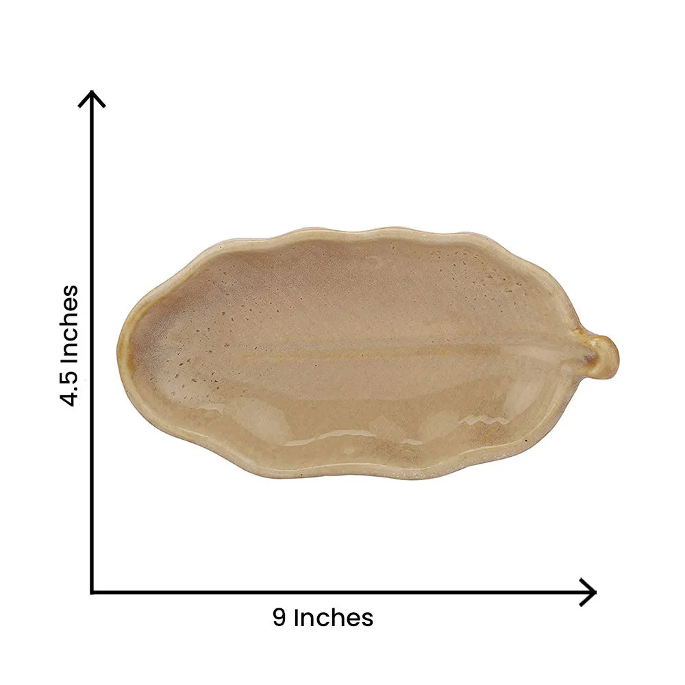 Beige Leaf Pattern Ceramic Snacks Platter Set Of 2