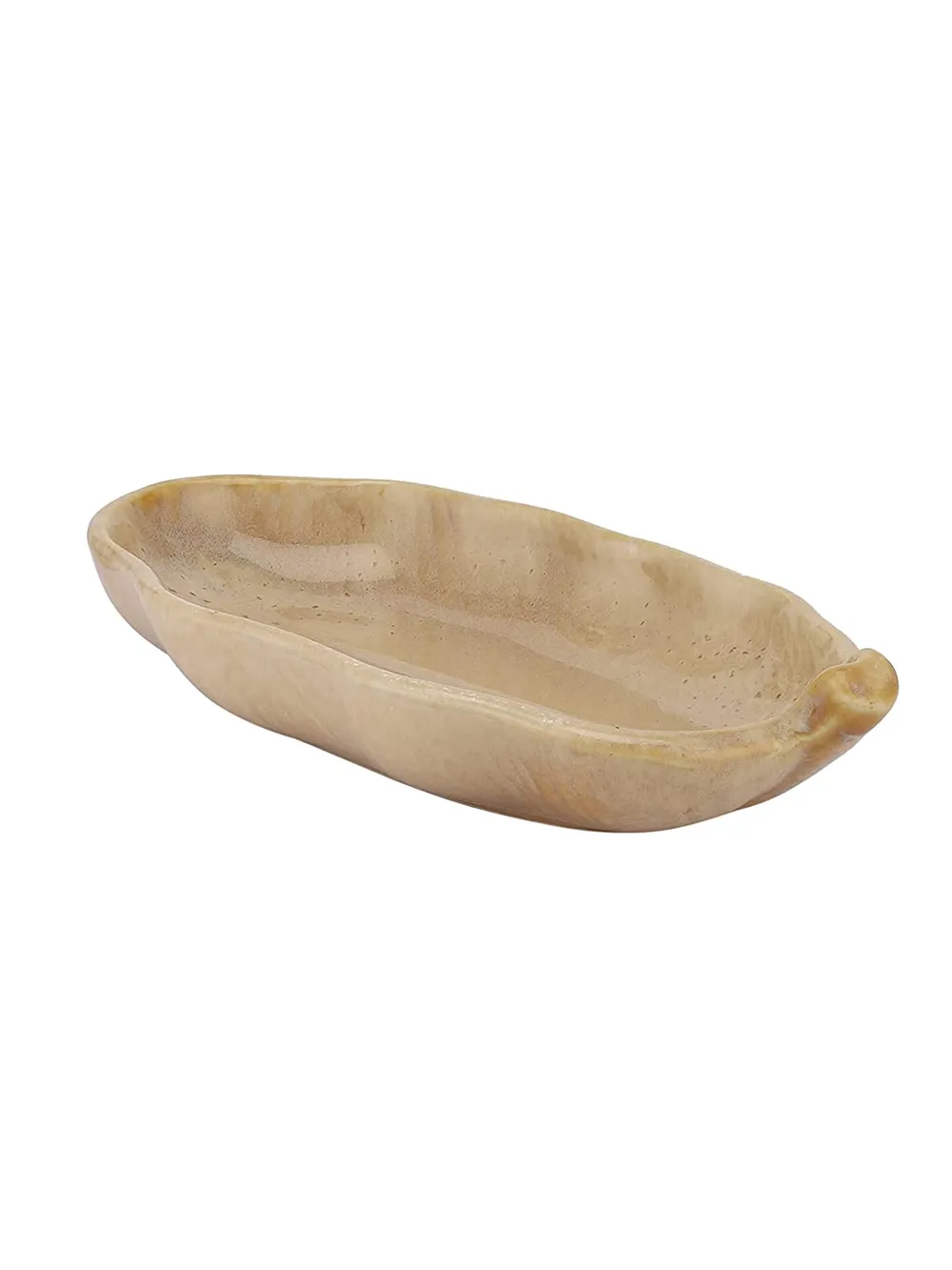 Beige Leaf Pattern Ceramic Snacks Platter Set Of 2