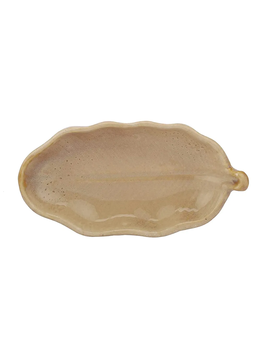Beige Leaf Pattern Ceramic Snacks Platter Set Of 2