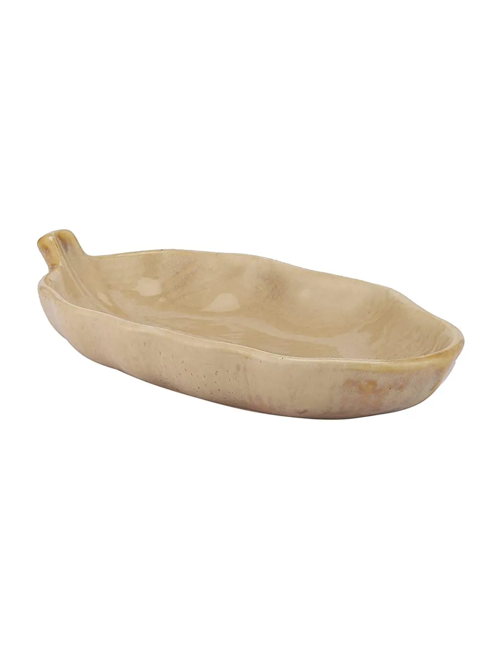 Beige Leaf Pattern Ceramic Snacks Platter Set Of 2