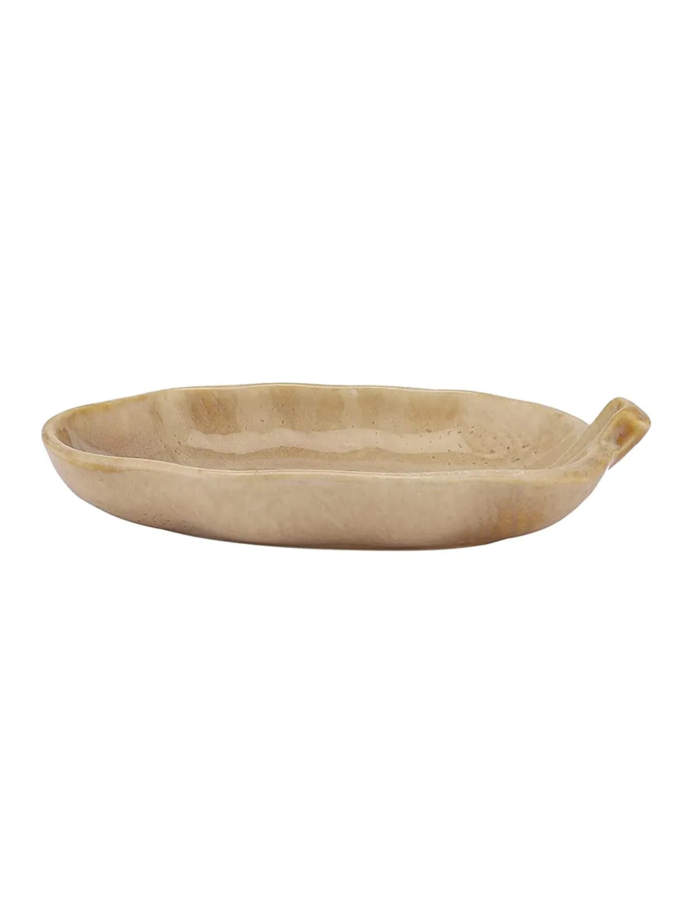Beige Leaf Pattern Ceramic Snacks Platter Set Of 2