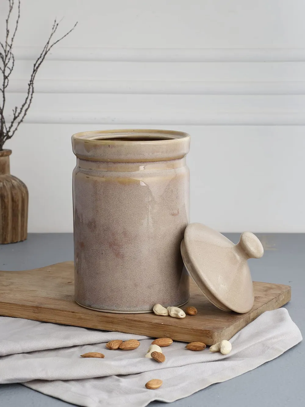 Beige Minimalist Ceramic Jar With Lid