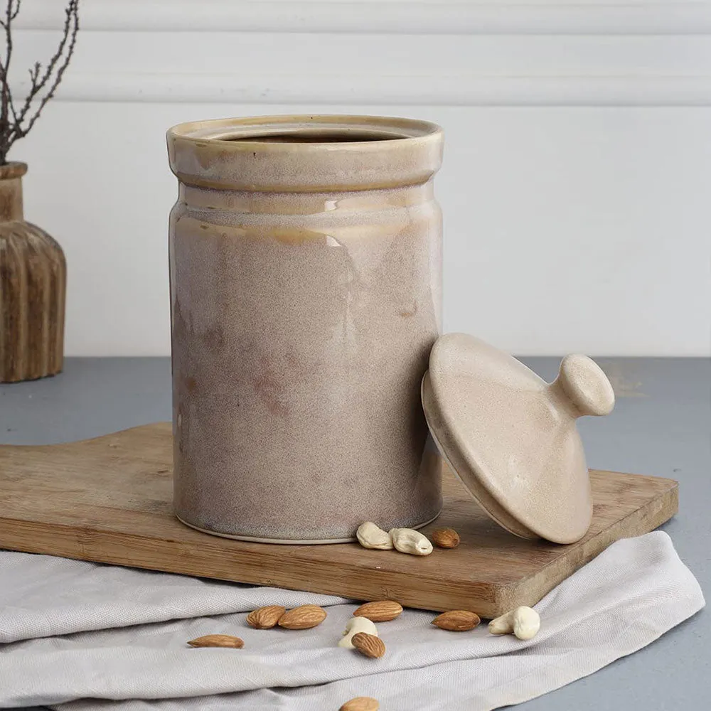 Beige Minimalist Ceramic Jar With Lid