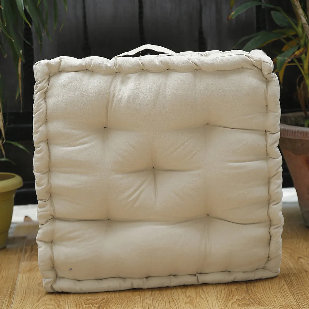 Beige Plush Cotton Floor Cushion Matlas With Handle