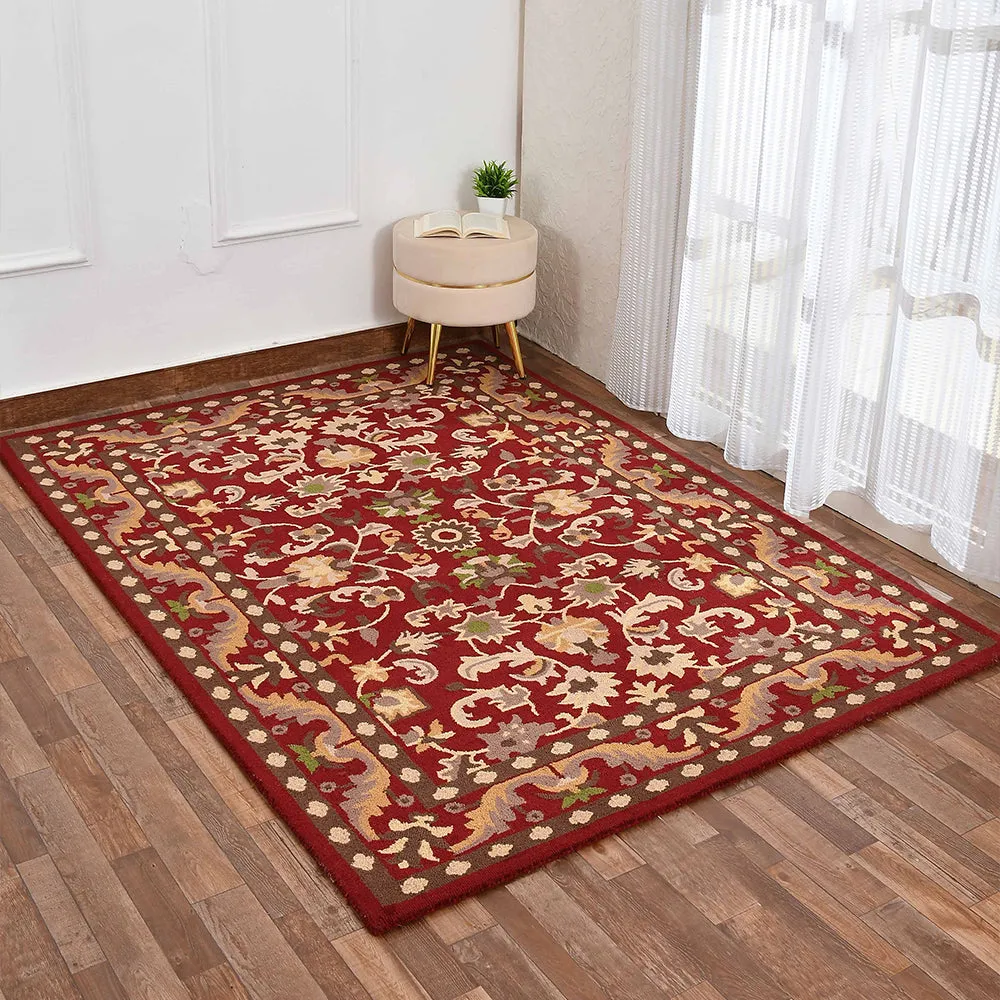Beige & Red Traditional Print Hand Tufted Wool Carpet for Living Room 4X6