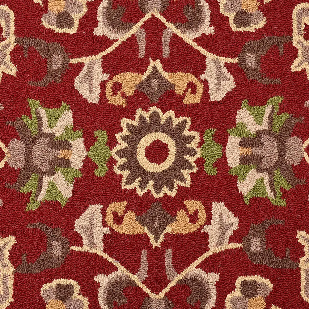 Beige & Red Traditional Print Hand Tufted Wool Carpet for Living Room 4X6