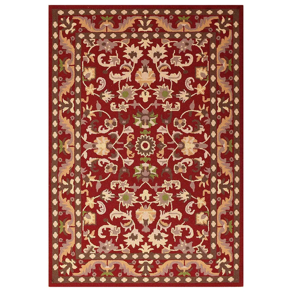 Beige & Red Traditional Print Hand Tufted Wool Carpet for Living Room 4X6